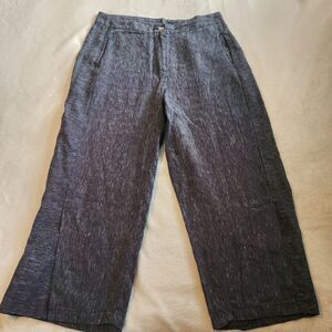 Habitat 100% Linen Cropped Wide Leg Flood Pants Black Heather Stripe XL EUC